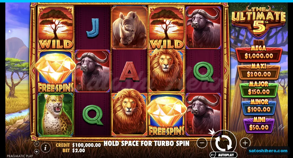 Base grid shows savanna reels and jackpot rail