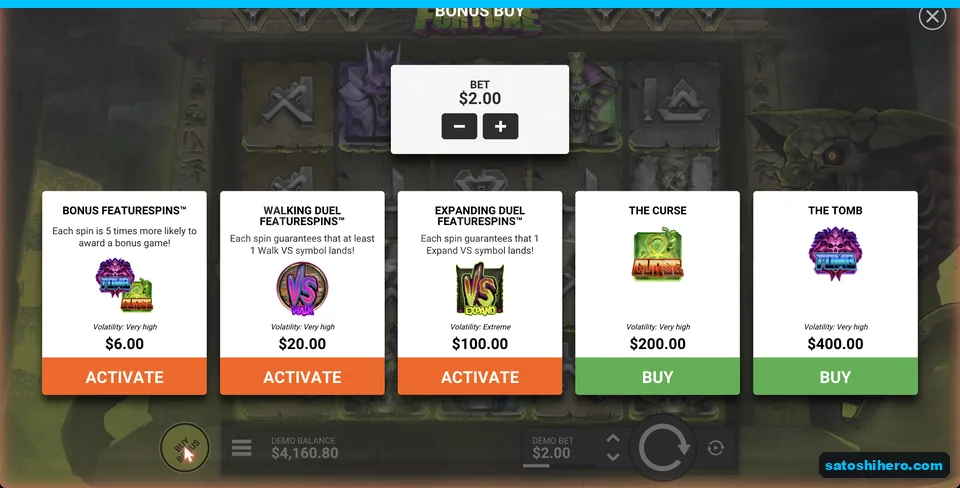Bonus buy menu with five options