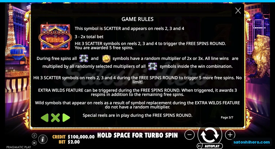 Free Spins help panel shows Scatter and Wild multipliers