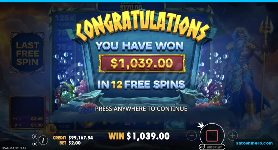 End banner shows $1,039 from twelve free spins