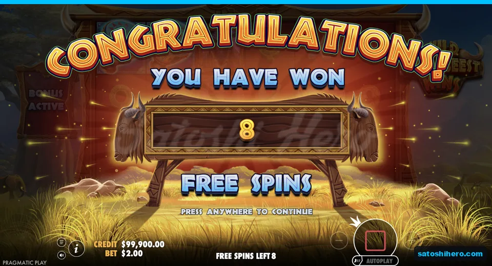 Congratulations board awards eight free spins