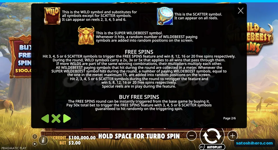 Feature page shows wild scatter and gold symbol