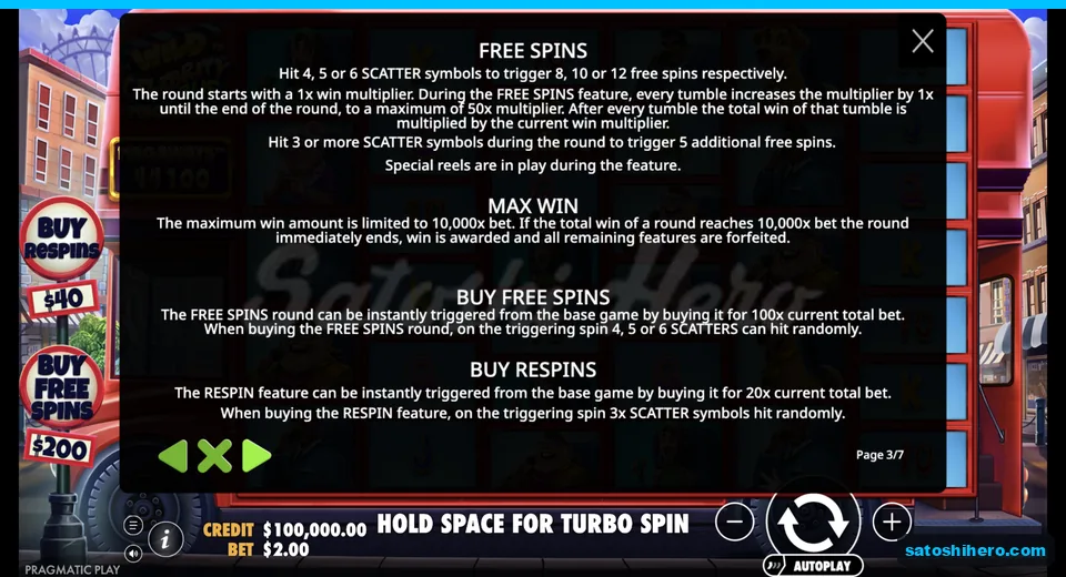 Rules page shows free spins awards