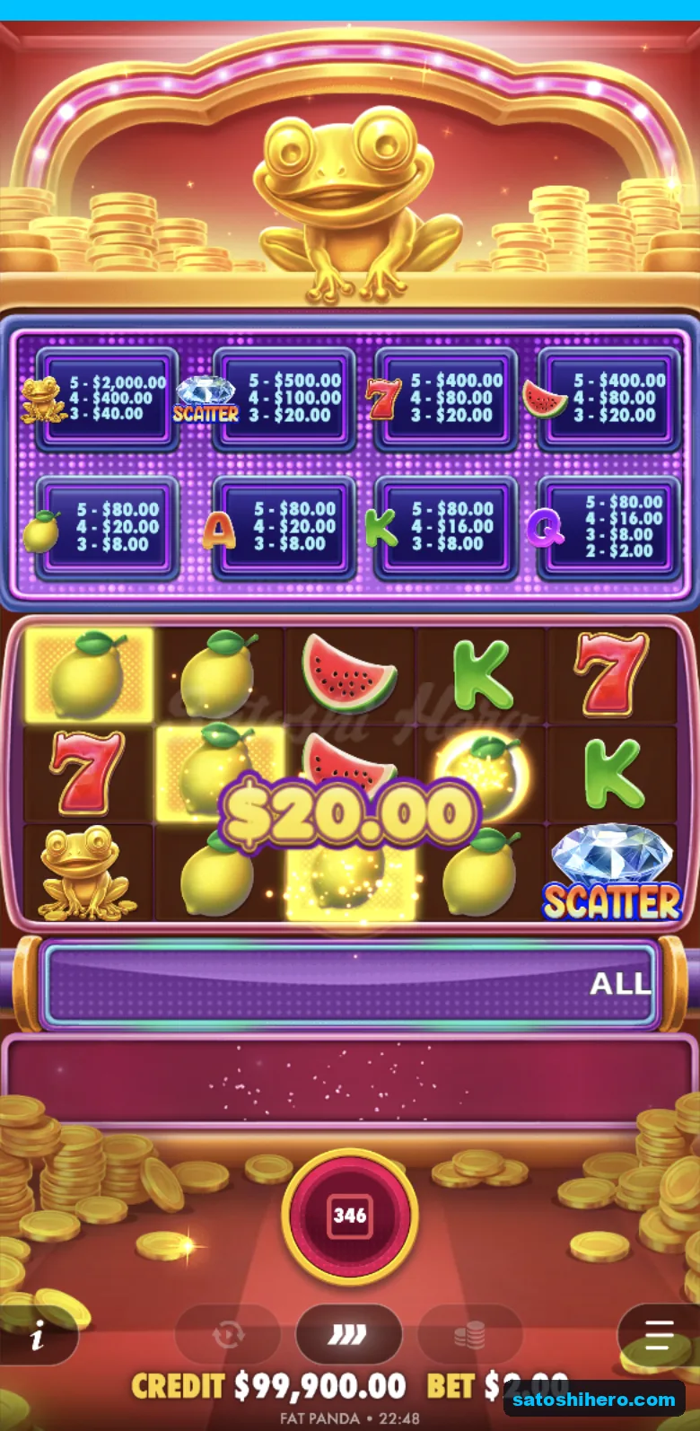 Line win resolves with four lemons for $20
