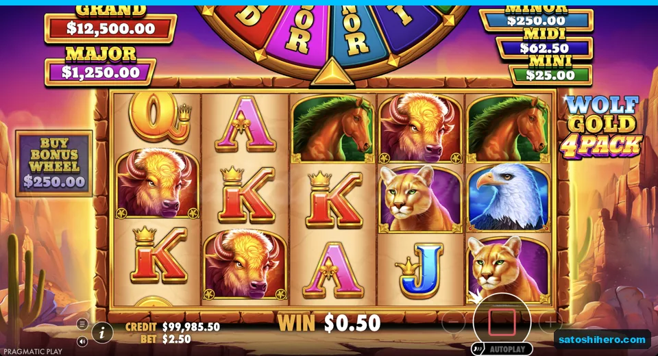 Line win resolves with golden buffalo symbols
