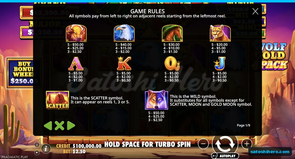 Paytable opens with animal and royal values