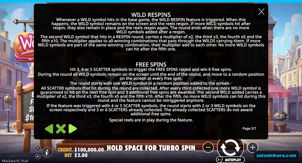 Rules page explains wild respins and free spins