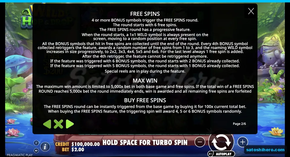Rules explain bonus start and wild growth