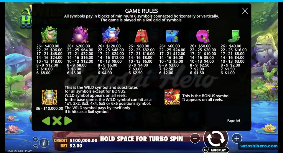 Rules page lists frog and royal pays