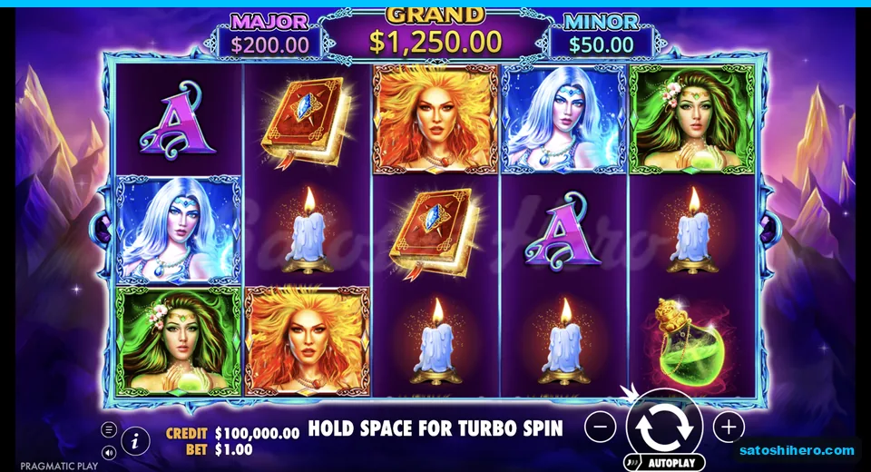 Base grid shows jackpots and witch stacks