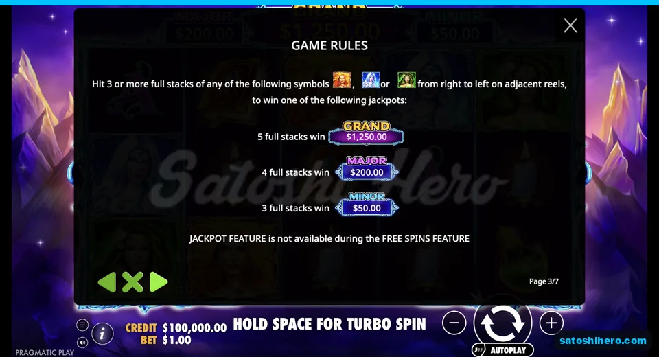 Jackpot rules show three fixed prizes