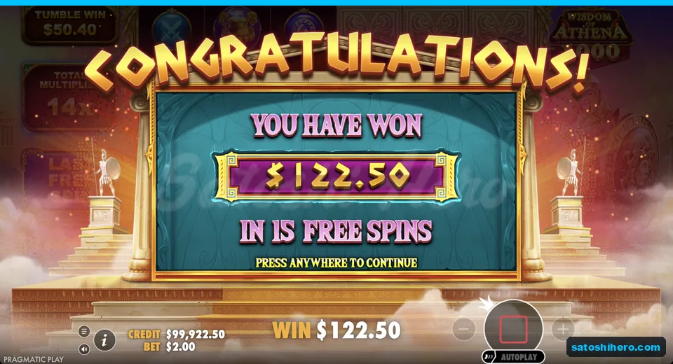 Collect screen shows $122.50 across 15 free spins
