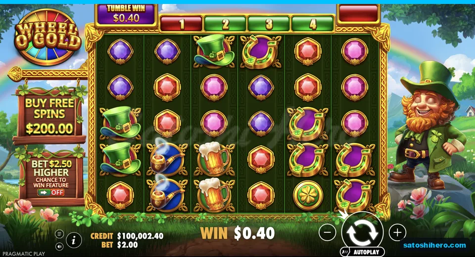 Line win resolves across scattered pink gems