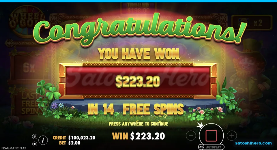 Collect screen shows $223.20 total win