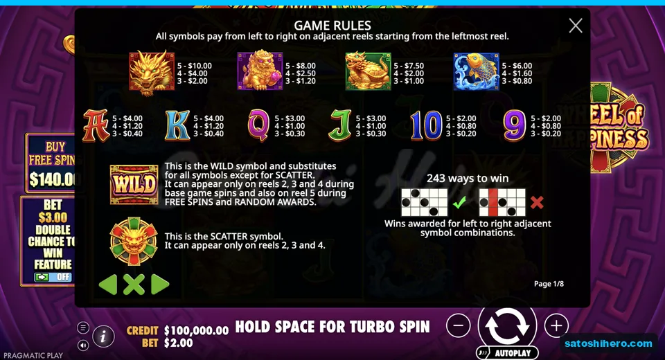 Rules page shows symbol pay values