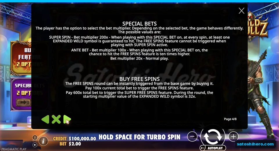 Rules show special bets and buy costs