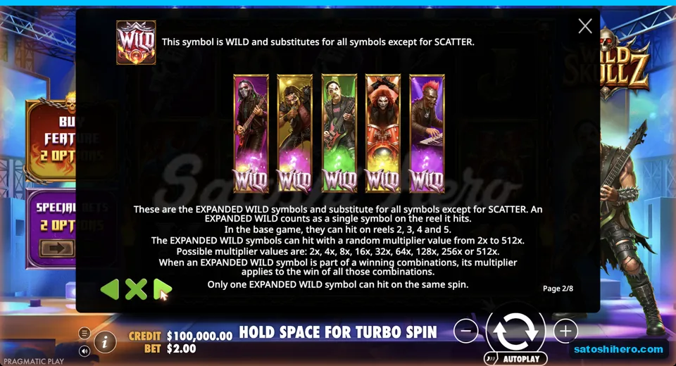 Rules show wilds and expanded multipliers