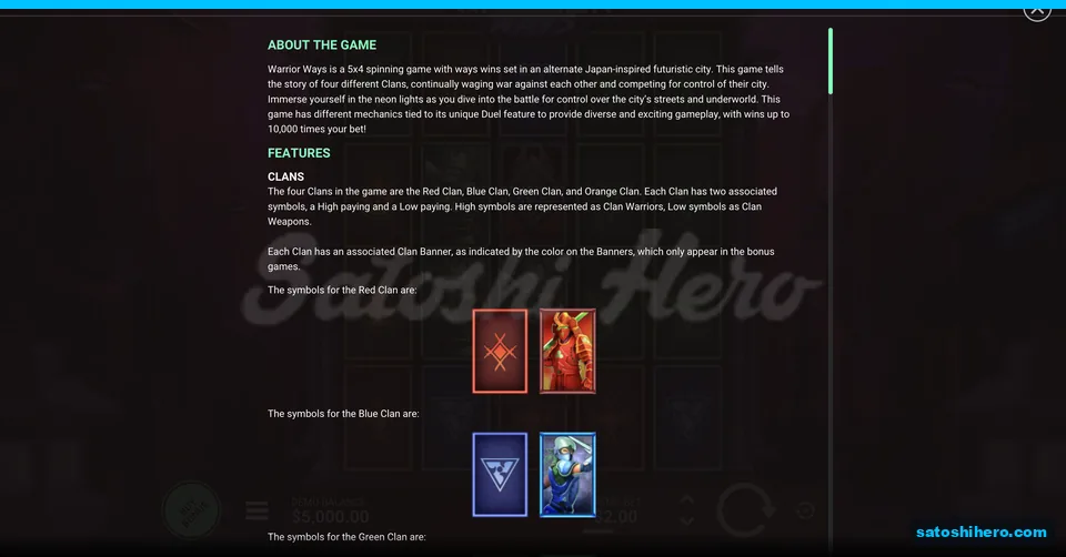 Clan pairs show warriors and weapon crests
