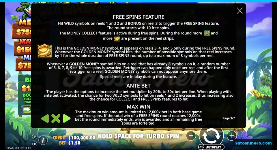 Rules panel explains free spins and expanding rows