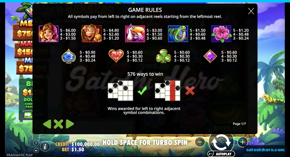 Paytable lists explorer through gem suits