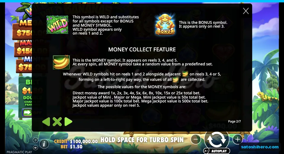 Feature page shows Wild Bonus and banana symbols