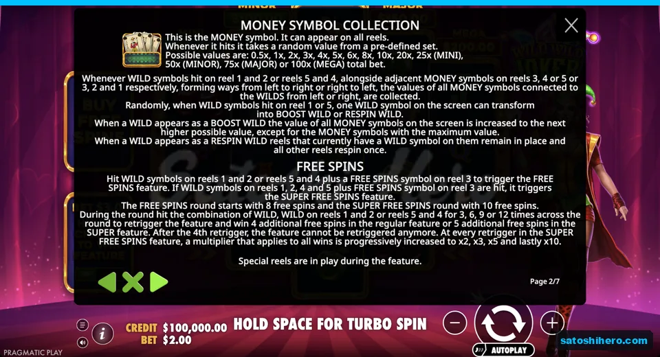 Feature rules explain collection and free spins
