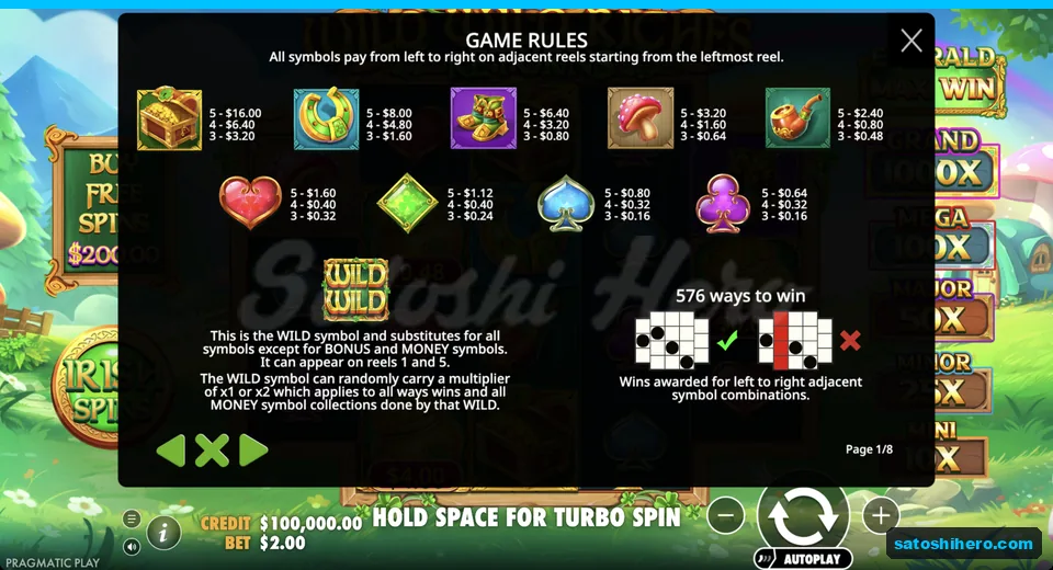 Paytable opens with chest and card symbols