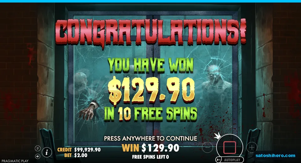 Collect screen shows $129.90 across ten free spins
