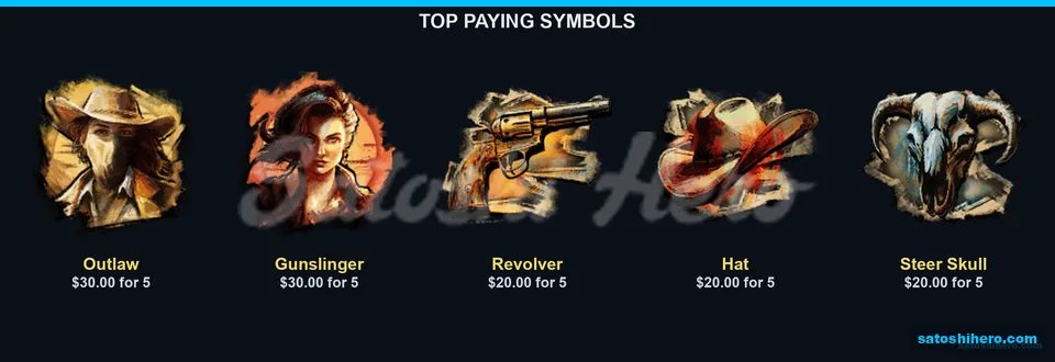 Outlaw characters and western props paytable