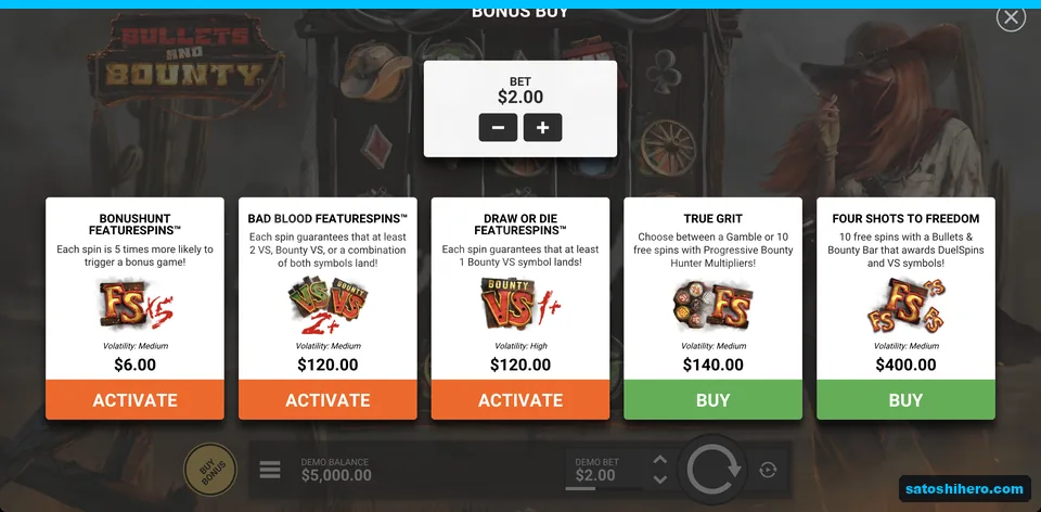 Buy bonus menu lists feature prices