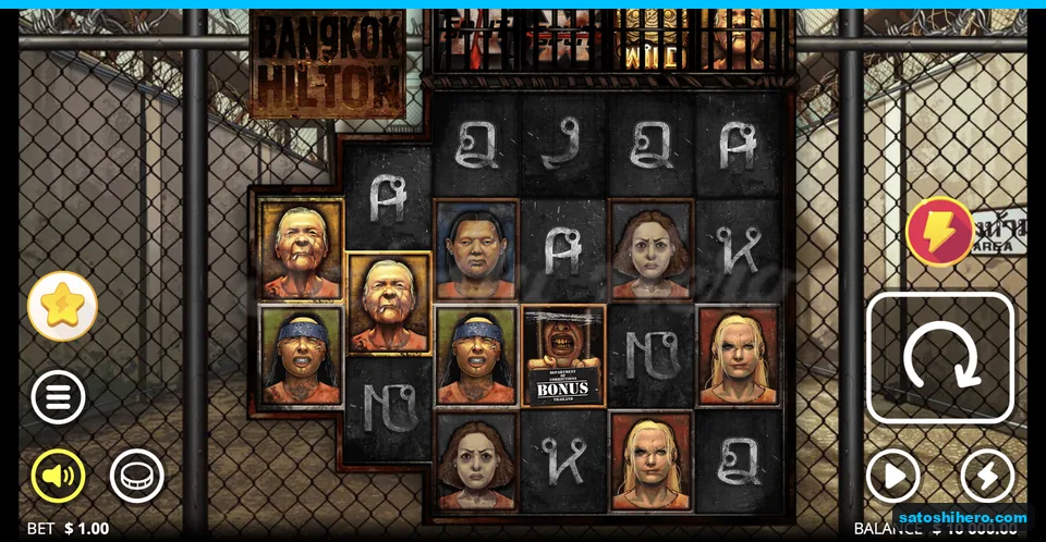Inmate mugshots sit behind chain-link reels