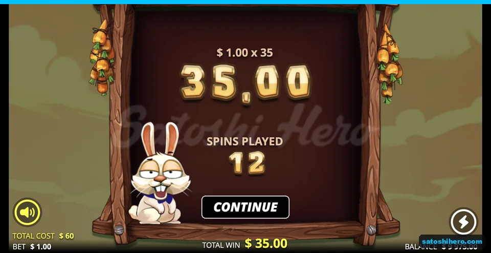 Final bonus payout screen showing $35.00