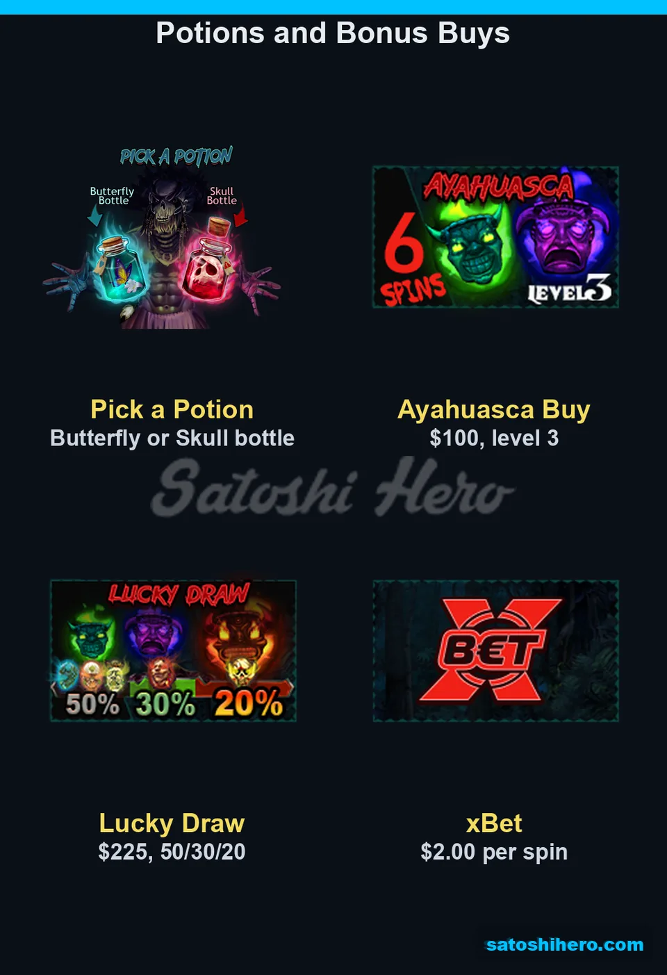 Potion bottles sit above buy banners