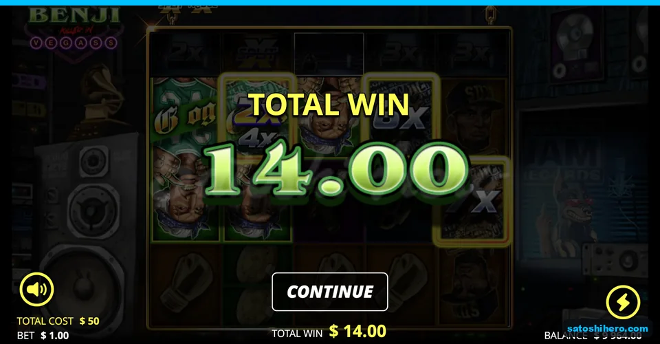Total win screen shows 14.00