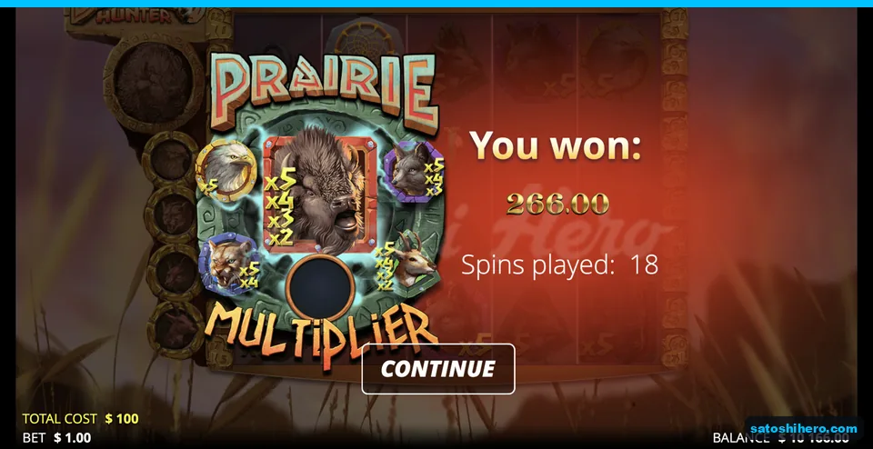 Win screen shows $266.00 after eighteen spins