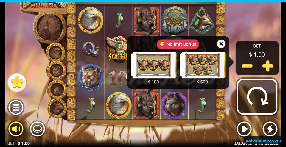 Bonus buy menu lists $100 and $600 tickets