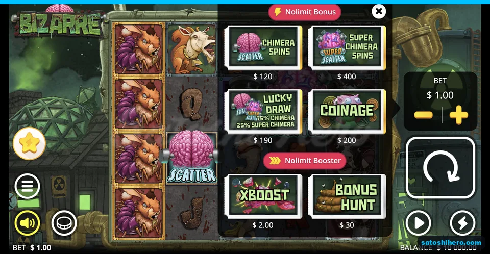 Bonus buy menu with feature prices listed
