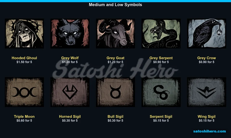 Grey cast symbols and carved sigil pays