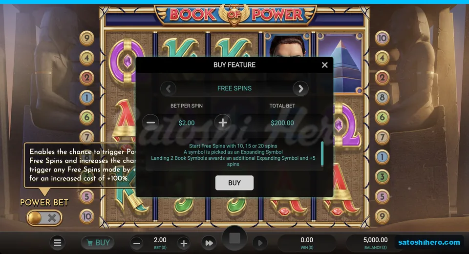 Buy panel shows two hundred dollar free spins