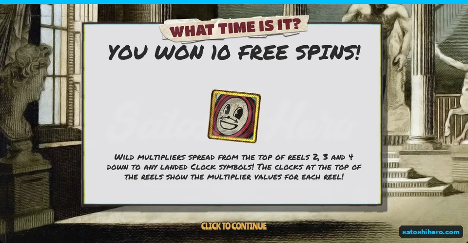 Clock round entry screen explains reel multipliers