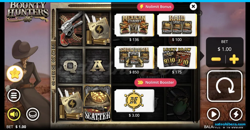 Bonus menu lists five feature prices