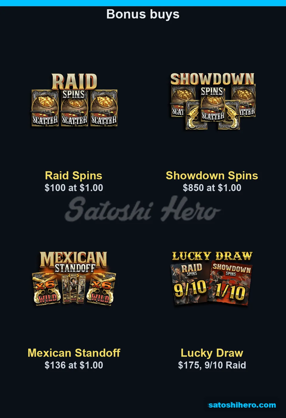 Bonus banners show four buy choices