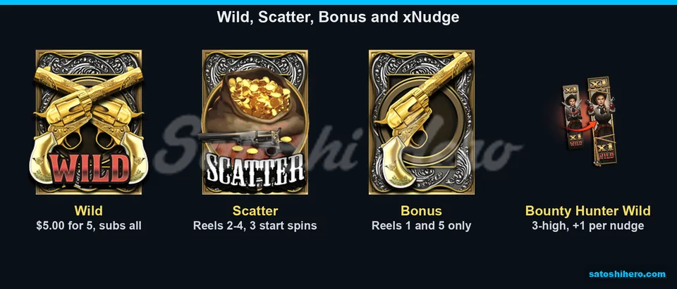 Revolvers, coin sack and hunter symbols