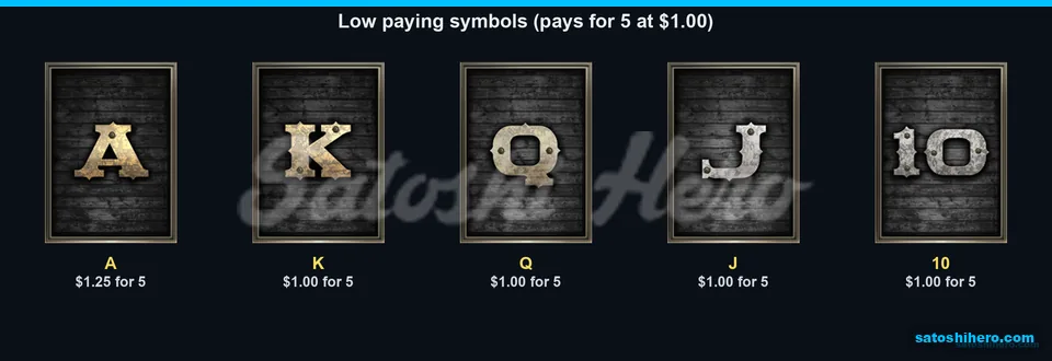 Card symbols list low pay values