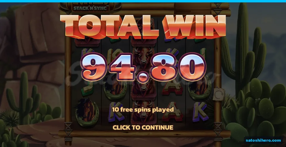 Final free spins win screen shows $94.80