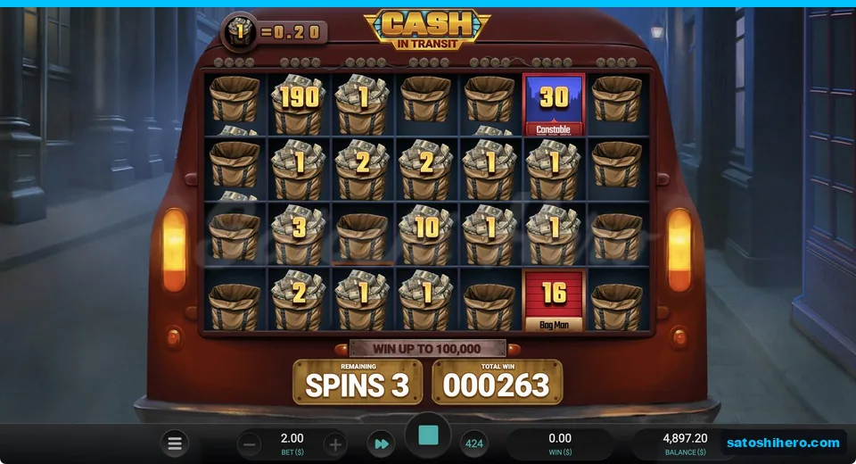 Cash bag shows 190 coins on widened grid