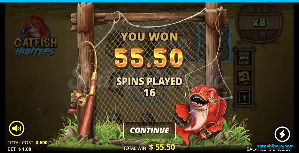 Win screen showing 55 dollars 50 cents