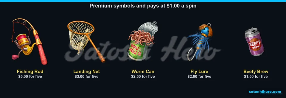 Fishing tackle paytable with premium values