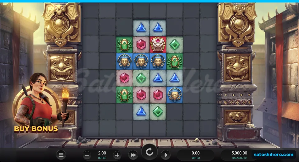 Grey stones cover the temple grid