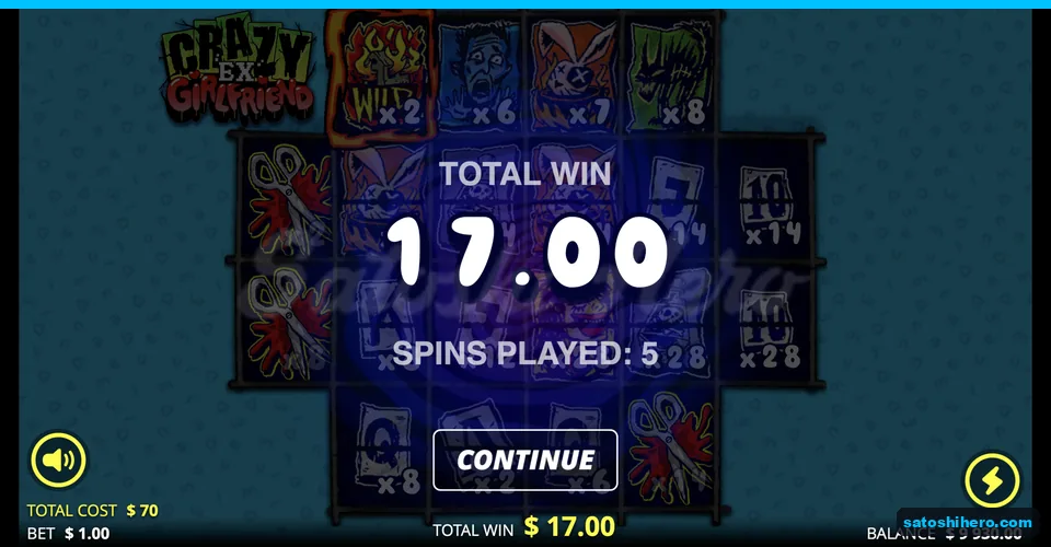 Total win screen showing 17.00